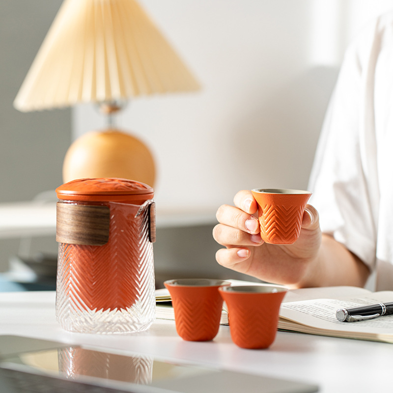 Bộ ấm trà du lịch kiểu Nhật, tách trà di động ngoài trời, trà pha trà, một ấm Ba cốc, đựng cốc khách nhanh xách tay
