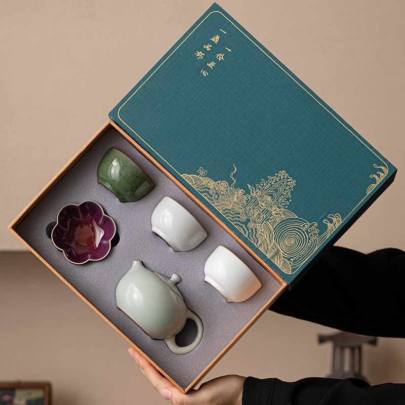 Năm lò nung nổi tiếng, một ấm bốn tách bộ ấm trà, hộp quà tặng cho người lớn tuổi, giáo viên, quà tặng sinh nhật văn hóa và sáng tạo