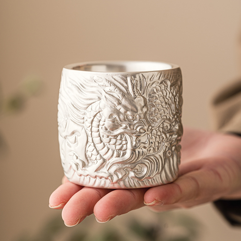 999 sterling bạc Sứ mạ bạc rồng phượng cốc chủ nhân cốc đơn cốc trà cao cấp cốc đôi Bộ trà Kung Fu cốc trà cốc trà