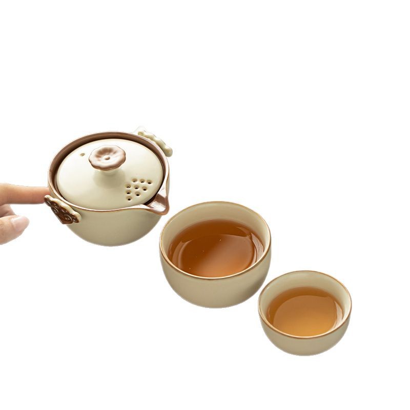 Bộ ấm cầm tay gốm sứ gia dụng một ấm hai chén phục vụ du lịch xách tay ngoài trời