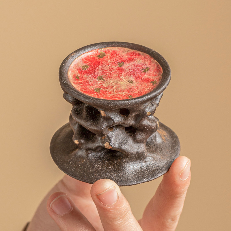 Đá mỏ màu gốm rắc vàng nắp đậy cao chân cốc đựng cốc phụ kiện trà đạo gia dụng bàn trà đồ trang trí nhỏ bằng gốm sứ thú cưng trà