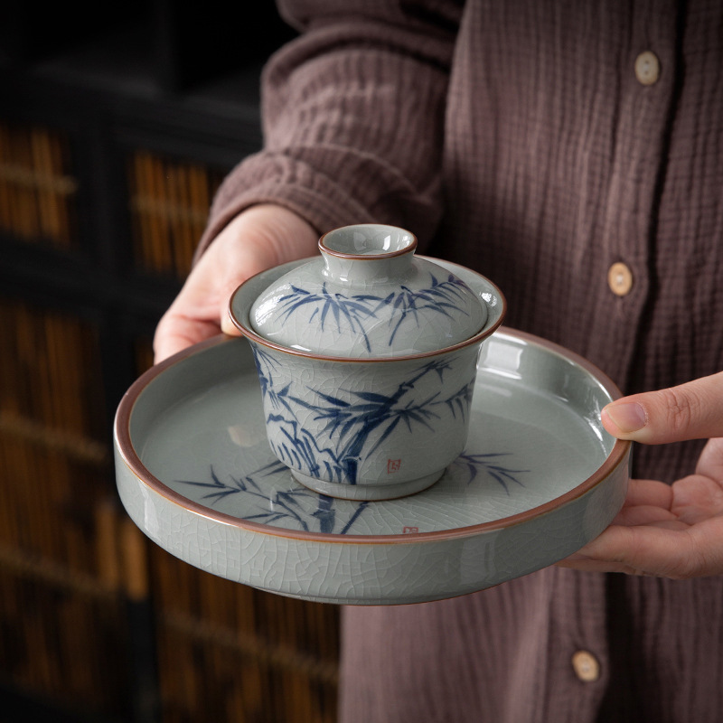 Jingdezhen vẽ tay gốm sứ ba tài năng cốc trà bộ trà cao cấp một bộ trà không nóng có nắp