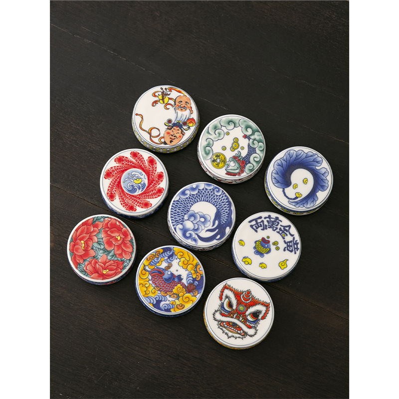 Nắp đậy đặc bằng gốm sứ phong cách quốc gia, nắp đậy gia dụng, khay đựng trà, bộ trà Kung Fu bằng gốm cao cấp, nắp múa sư tử