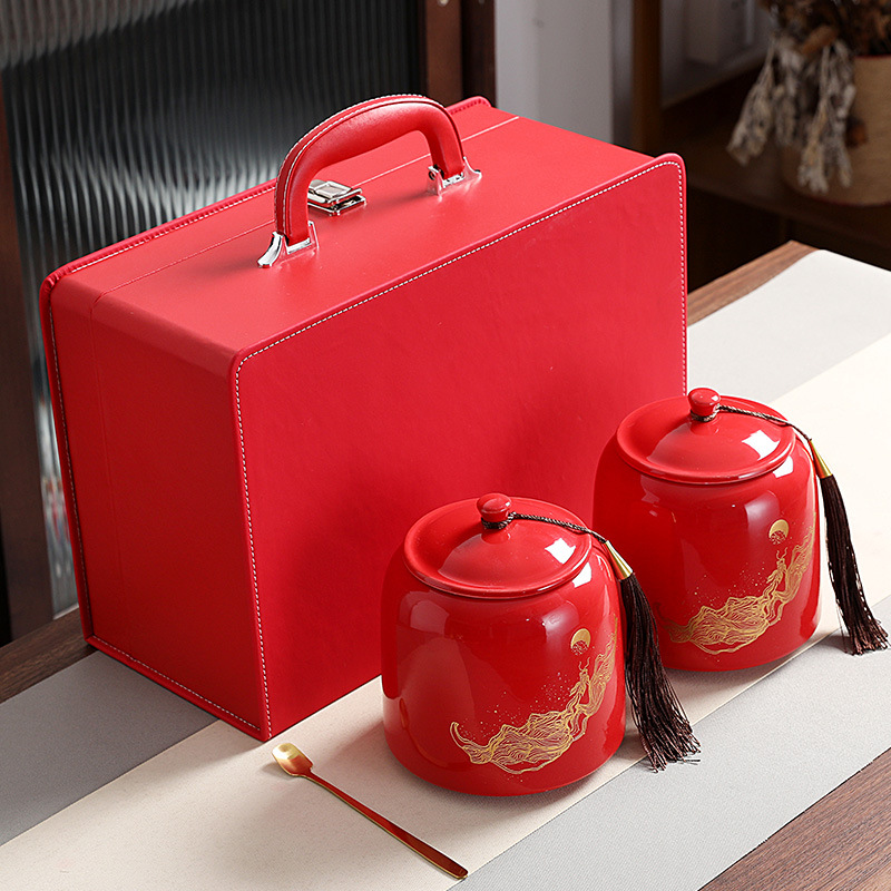 Hộp quà tặng trà hộp da hộp đựng trà gốm sứ 0.5kg hộp đựng rỗng đựng trà đen và trà xanh hộp đóng gói đa năng hộp quà tặng gốm sứ