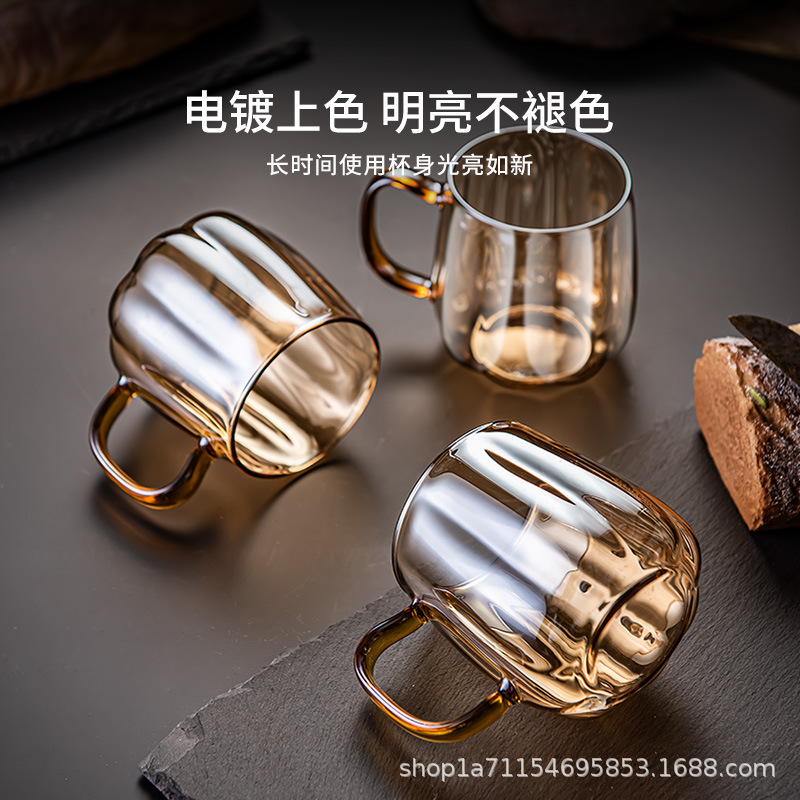 Cốc sáng tạo Cốc uống nước gia dụng Bộ cốc thủy tinh chống cháy nổ chịu nhiệt phòng khách Cốc pha trà có tay cầm đơn giản phong cách ins