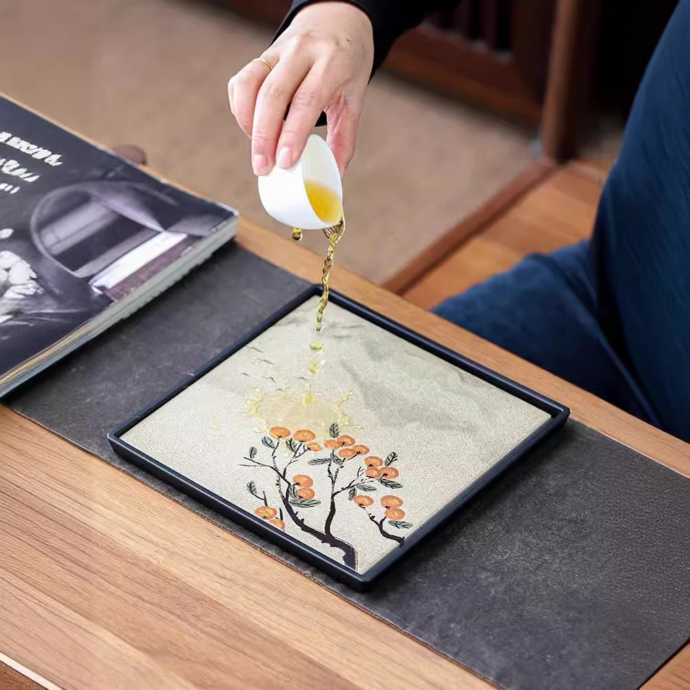 Bình hút gốm thô, khay đựng ấm trà gốm hình tròn, khay đựng nước, khay đựng trà, bàn pha trà nhanh khô nhỏ