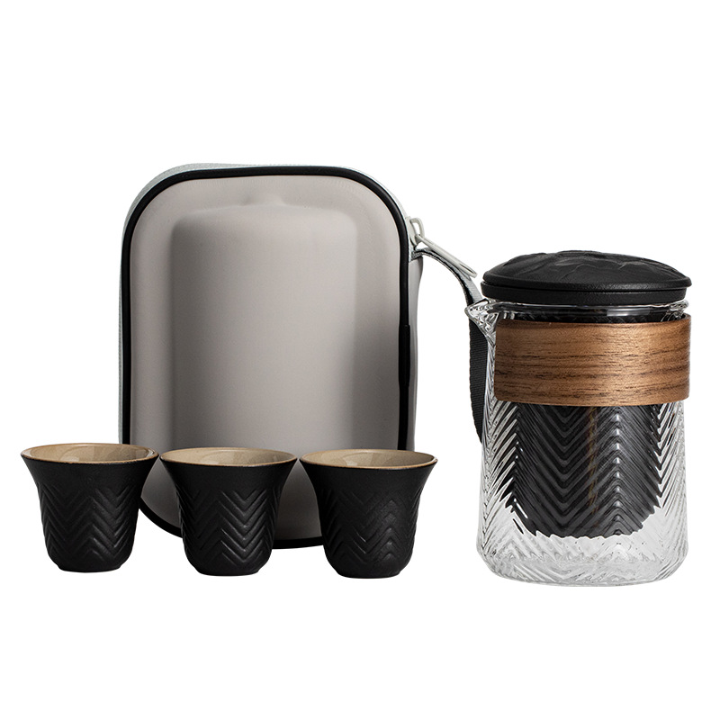 Bộ ấm trà du lịch kiểu Nhật, tách trà di động ngoài trời, trà pha trà, một ấm Ba cốc, đựng cốc khách nhanh xách tay