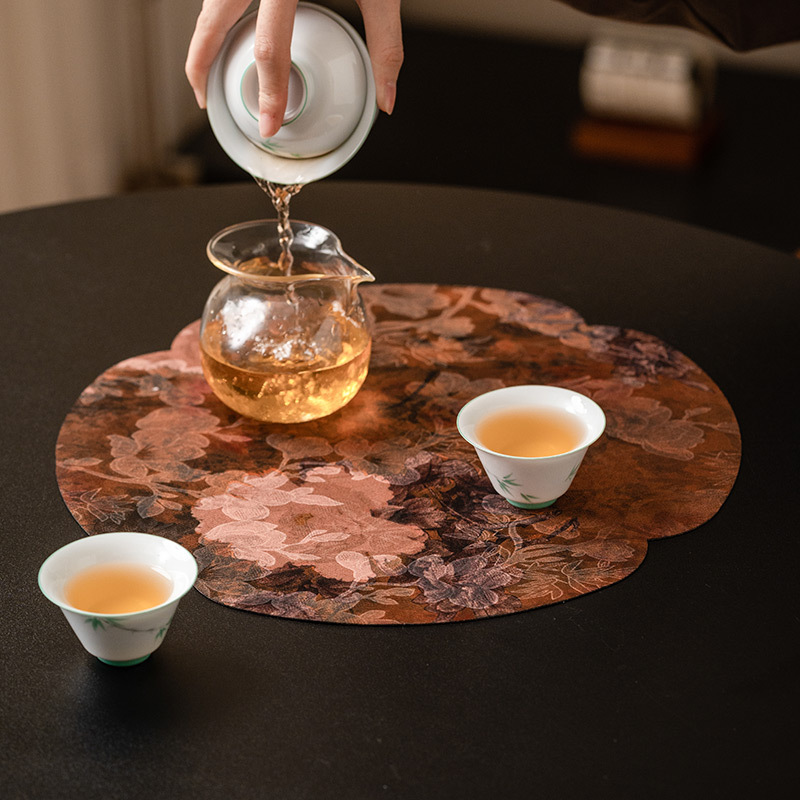 Tấm lót ấm bàn trà hai mặt hoa mẫu đơn sợi Xiangyun tấm lót ly chống thấm nước tấm cách nhiệt tấm lót bàn kiểu Trung Quốc phong cách thiền cổ điển tấm lót trà