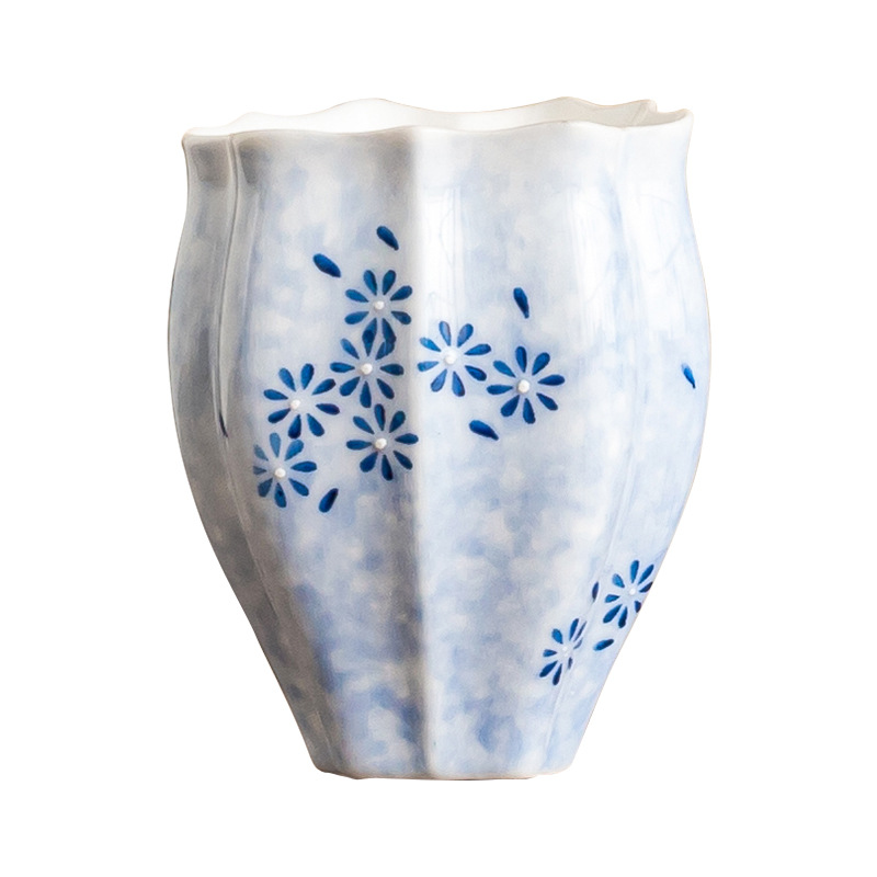 Cốc trà màu xanh lam cốc chủ nhân cốc hoa cúc vẽ tay bộ trà gốm sứ sáng tạo cốc trà Kung Fu dung lượng lớn