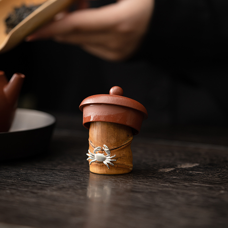 Luo Han tre gốc tre Nắp ấm nắp ấm trà nắp nhỏ màu bạc bàn trà cao cấp đồ trang trí cao cấp