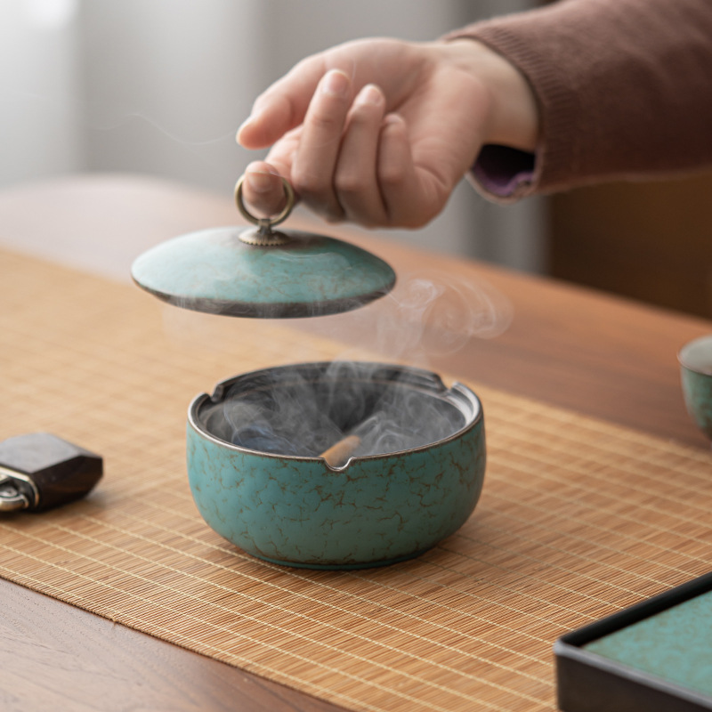 Gạt Tàn Có Nắp thay lò Chunlan, gạt tàn gốm sứ cỡ lớn phòng khách gia dụng kiểu Nhật cổ điển chống tro bay