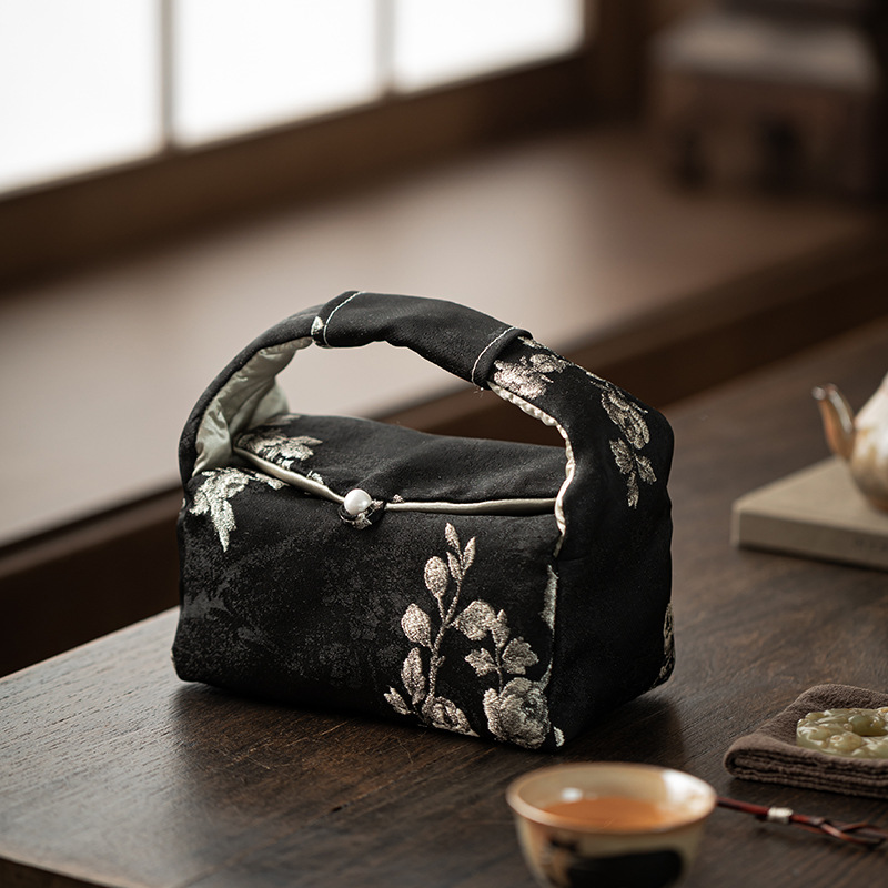 Túi đựng trà thêu hoa mận thổ cẩm túi đựng trà xe cắm trại ngoài trời túi đựng ấm trà cốc trà túi chống va đập