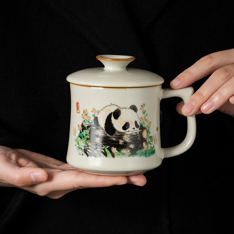 Cốc gốm sứ gấu trúc sáng tạo Ruyao cốc uống nước văn phòng gia dụng cốc pha trà tinh tế cao cấp