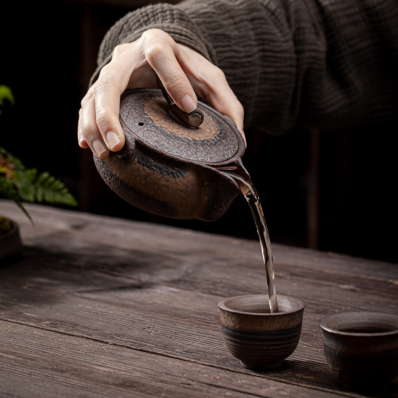 Nồi cầm tay tráng men mạ vàng kiểu Nhật, bát có nắp gốm thô cổ điển, ấm trà Kung Fu gốm sứ, bát pha trà Pu'er