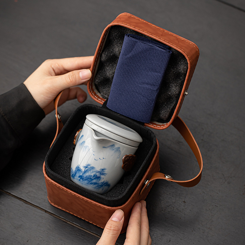 Bộ trà du lịch vẽ tay kiểu Trung Quốc mới Bộ trà xe cắm trại ngoài trời gốm sứ Một bình hai cốc