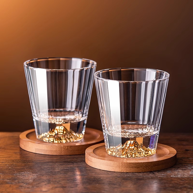 Bán buôn trực tiếp từ nhà máy ly rượu whisky pha lê kiểu Nhật Bản hình núi Phú Sĩ, ly rượu Nhật Bản hình núi tuyết
