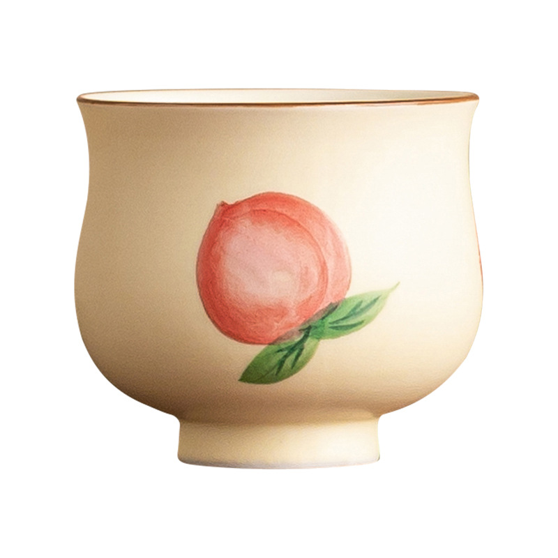 Cốc trà đào vẽ tay màu hồng cốc đơn gốm sứ cốc trà đồ dùng gia dụng bộ trà kungfu cốc chủ nhân lớn cao cấp chống bỏng