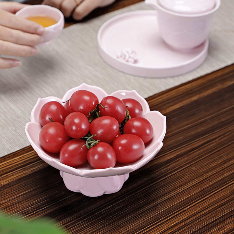 Đĩa trái cây màu hồng, đĩa giải khát gia dụng phòng khách, đĩa ăn vặt gốm sứ, đồ ăn nhẹ trái cây sấy khô, đĩa trái cây, Bộ đồ ăn trà chiều