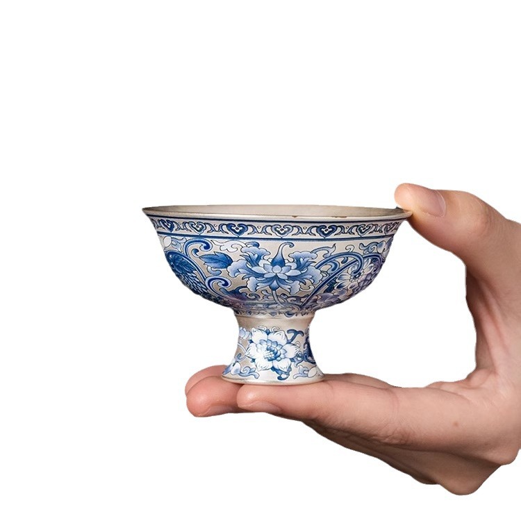Chén trà mạ bạc màu xanh và trắng văn hóa và sáng tạo của Tử Cấm Thành