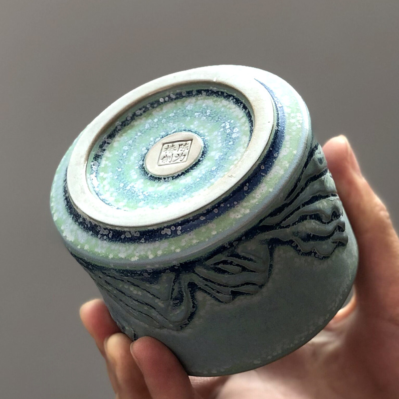 Chen Weichun đã xây dựng một tách trà rồng và phượng phù điêu Thiên mục Yao thay đổi tách trà thủ công cốc chủ sở hữu cốc cặp cốc hộp quà