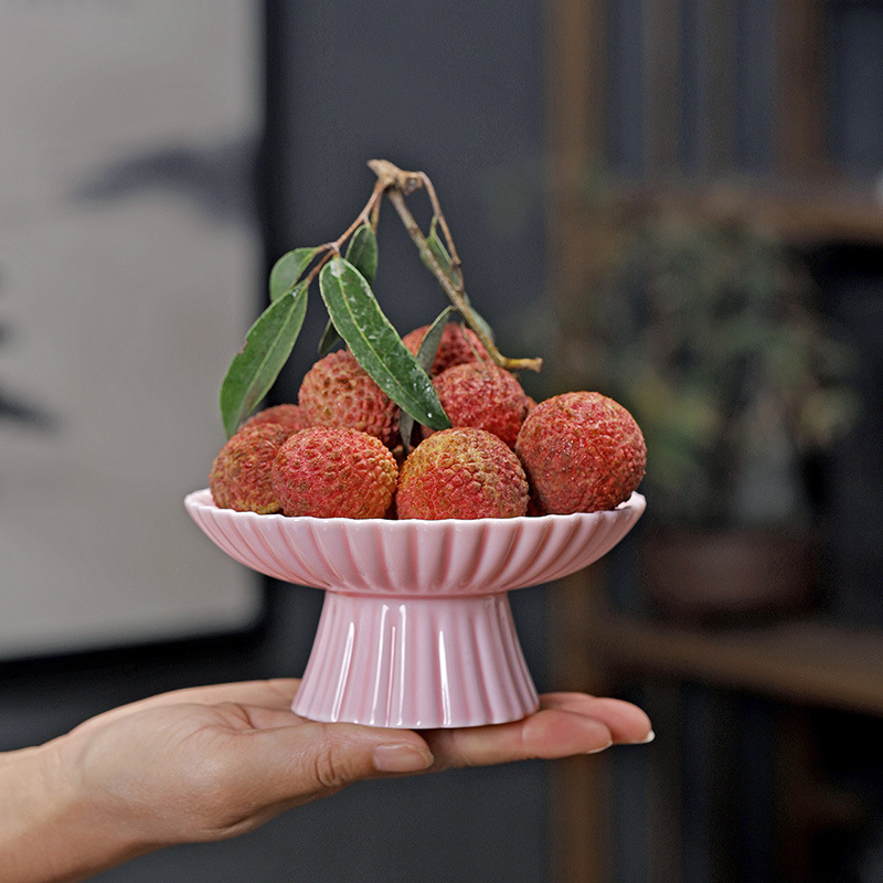 Đĩa trái cây màu hồng, đĩa giải khát gia dụng phòng khách, đĩa ăn vặt gốm sứ, đồ ăn nhẹ trái cây sấy khô, đĩa trái cây, Bộ đồ ăn trà chiều