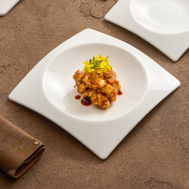 Đĩa gốm, món ăn cao cấp, món ăn nghệ thuật, đĩa canh đậm đặc sáng tạo, đĩa gia dụng, đĩa ăn cao cấp nhà hàng khách sạn, đĩa tròn bên trong