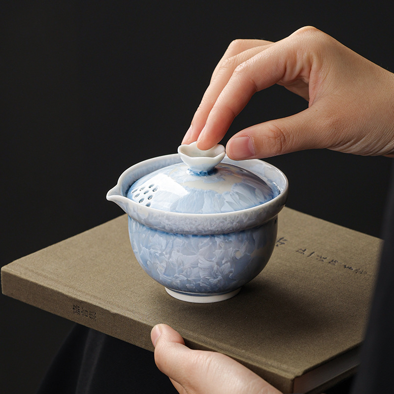 Bát nắp tráng men pha lê biến đổi gốm sứ cốc trà cốc trà đơn cao cấp ấm cầm tay bát trà gia dụng kiểu Trung Quốc