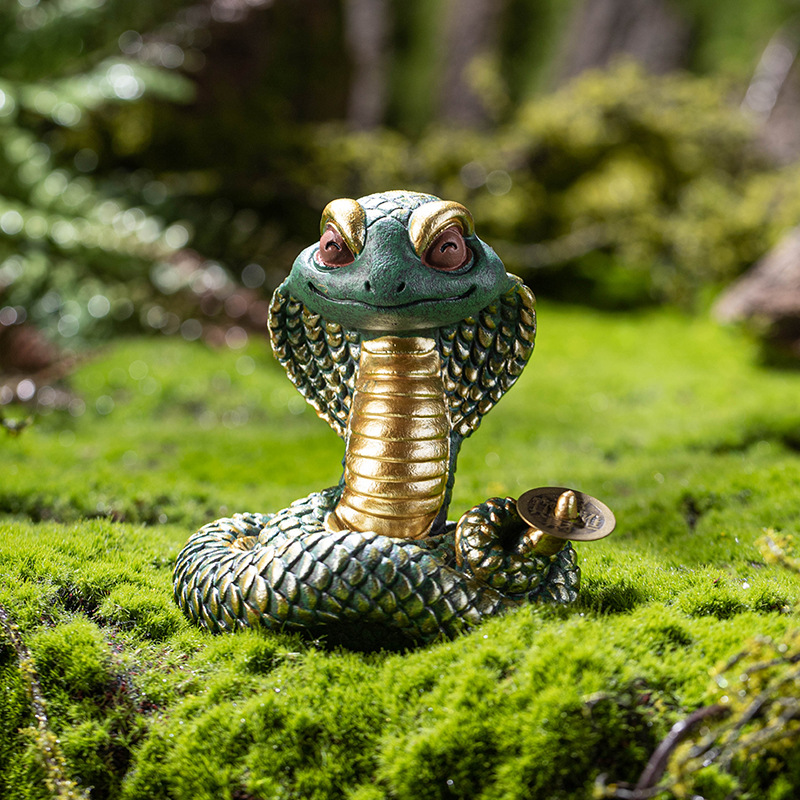 Đồ trang trí sáng tạo rắn vua kính đá xanh, đồ trang trí nhỏ để bàn gia dụng, đồ trang trí điêu khắc đá vi cảnh cây cảnh, một chiếc
