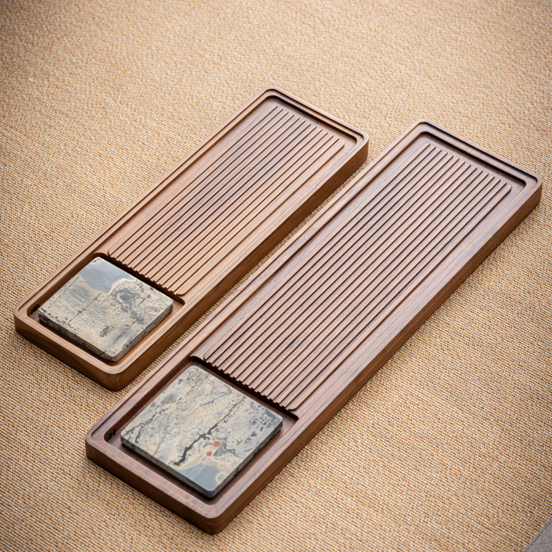 Khay Đựng Ấm gỗ mun Gỗ Óc Chó khay đựng trà gỗ đặc văn phòng gia dụng kiểu Trung Quốc mới khay đựng bọt khô thoát nước hình chữ nhật