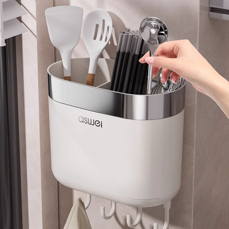 Hộp đựng đũa ống treo tường giá đựng thìa bếp nhanh lồng thoát nước cao cấp gia dụng mẫu mới không cần đục lỗ