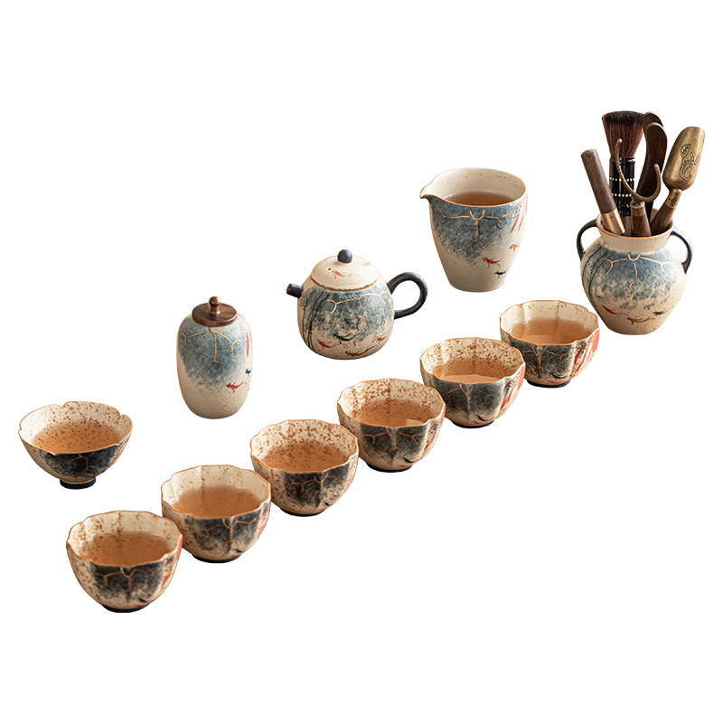 Bộ ấm trà kungfu đỏ đá lửa trắng xanh cực chất ấm pha trà gốm sứ gia dụng sang trọng nhẹ cao cấp mẫu mới 2025