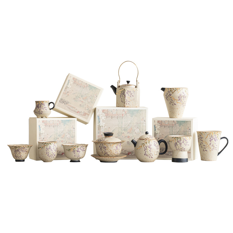 Màu xanh và trắng đá lửa bát có nắp đỏ ấm trà biển trà cốc cốc cốc trà cốc cao cấp vẽ tay hoa tử đằng vẽ tay sản phẩm