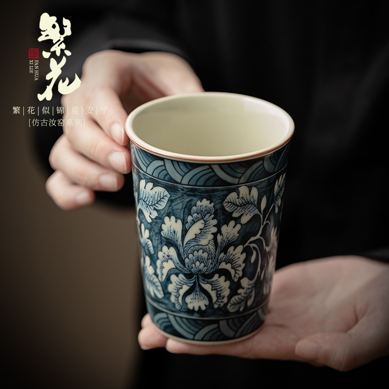 Cốc Coca hoa Ru lò cốc trà gốm thủ công cốc nước cốc nước mở miếng có thể nâng cao Bộ trà Kung Fu hộp quà