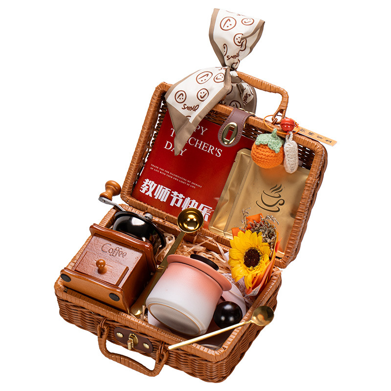 Quà tặng sáng tạo ngày nhà giáo cho nữ giáo viên, quà lưu niệm thiết thực, máy pha cà phê, hộp quà đan mây
