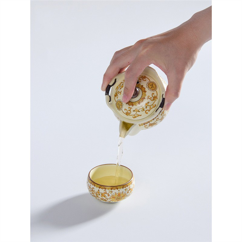 Bộ ấm trà du lịch lò Ru màu be, một ấm hai cốc, cốc khách nhanh di động ngoài trời, bát pha trà chống bỏng