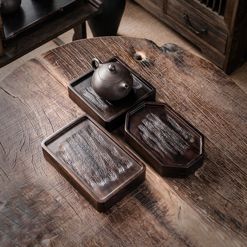 Bán buôn Bàn trà gỗ mun Bàn trà gỗ đặc khay xốp khô ấm dày khay đựng trà nguyên bản đệm cách nhiệt phụ kiện đệm bếp
