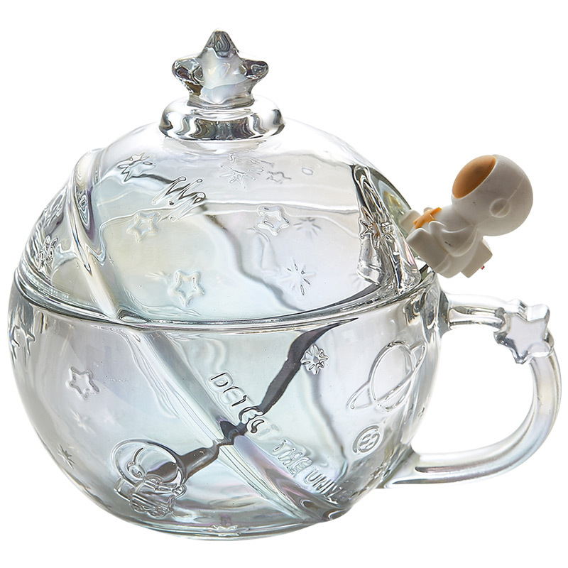 Cốc nước hành tinh đồng Thương hiệu Phi Hành Gia cốc sữa trái tim cô gái dễ thương cốc ăn sáng thủy tinh chịu nhiệt cốc cà phê có thìa nắp