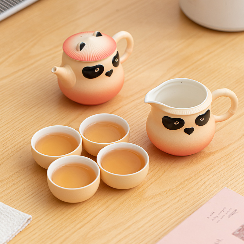 Bộ trà gấu trúc Zhenxi Kung Fu Bộ trà gốm hoạt hình văn phòng gia dụng dễ thương Bộ trà có tay