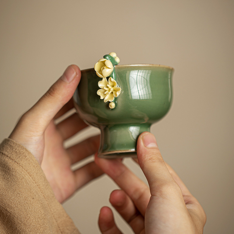 Cốc trà làm bằng tay, cốc nếm trà, cốc cao cổ, cốc chủ nhân, bát trà nhỏ sáng tạo gốm sứ, bộ trà Kung Fu, tách trà