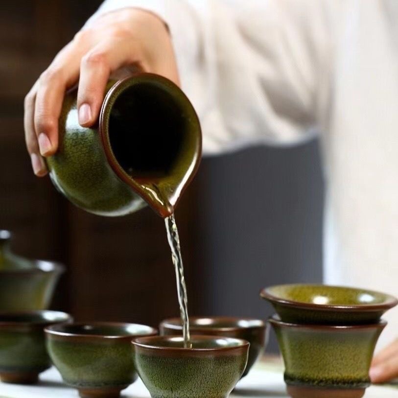 Jianyang bộ đồ làm bằng tay hoàn toàn Zhang Guoping xanh gô đốm mười hai mảnh bộ hộp quà tặng bộ sưu tập quà tặng
