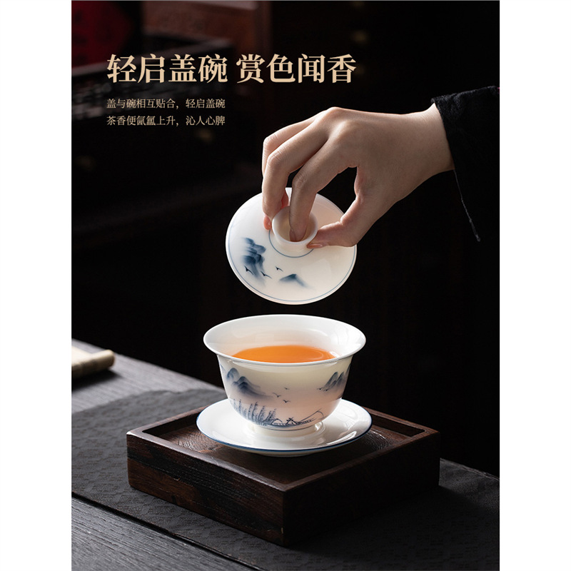 Jingdezhen tinh khiết vẽ tay bằng tay treo bát có nắp cốc trà cốc trà đơn cao cấp gia dụng ba tài năng máy pha trà chống bỏng
