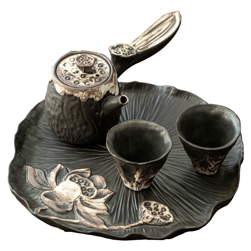 Bộ đồ nhỏ bong bóng khô Wabaiji gia dụng cổ điển gốm thô một bình Hai cốc Bộ đồ trà Kung Fu gốm sứ đơn giản