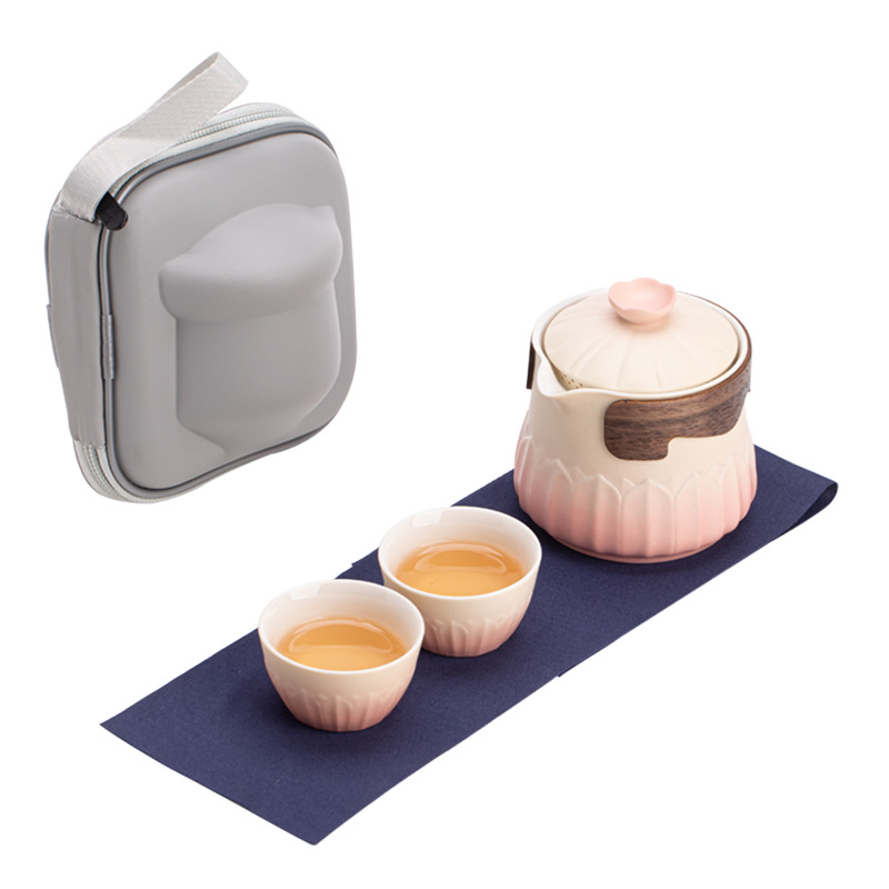 Hoa sen một ấm hai cốc nhanh cốc cắm trại ngoài trời túi xách tay dụng cụ trà du lịch bộ trà đơn giản gia dụng