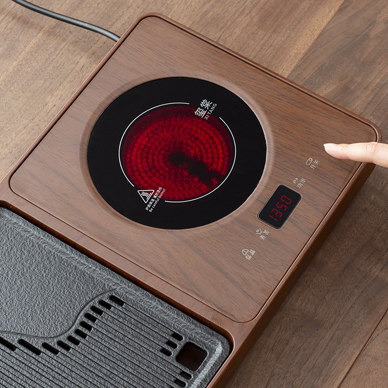 Khay trà tự động nhỏ tích hợp tự động cao cấp màu quả óc chó, máy đun trà, ấm đun nước, loại thoát nước gia đình