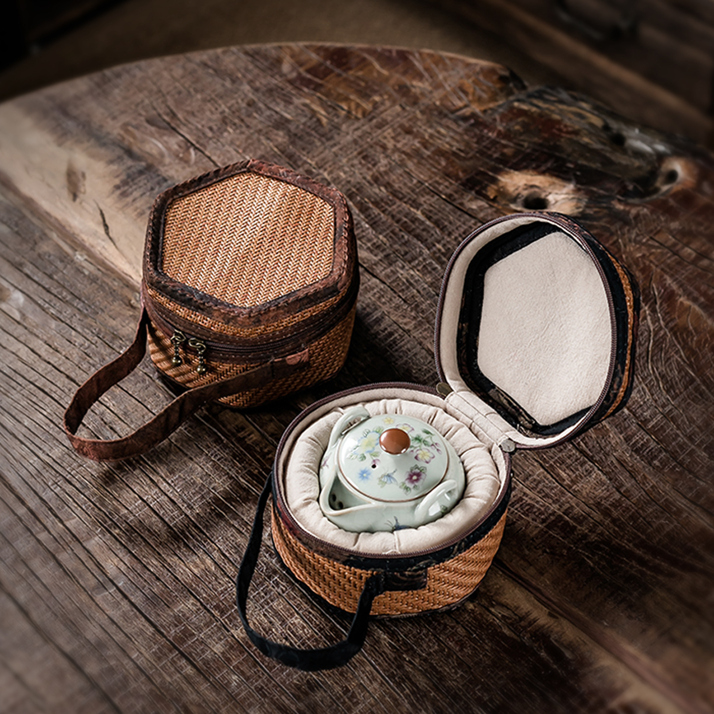 Túi đựng ấm chén trà bán buôn, bộ ấm chén tre, bát có nắp, túi xách dày dặn, túi tote dây rút, túi đựng chén trà nhỏ