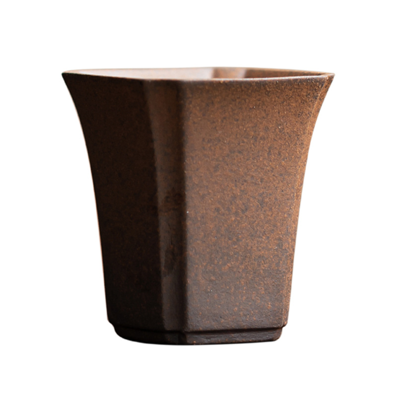 Cốc chủ nhân cổ điển phong cách Trung Quốc cổ điển bùn đá cũ cốc trà sản phẩm gia dụng dung tích nhỏ cốc trà gốm thô cốc trà kiểu Nhật cốc trà vuông