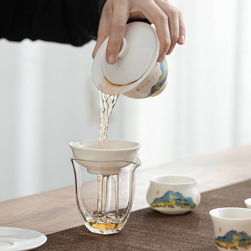 Bát sứ trắng sứ Đức Hoa Bát sứ Ba tài năng Trà đen trà đá Trà Công Phu Bát trà sứ ngọc lớn