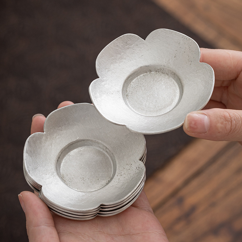 Hộp đựng cốc hoa thiếc nguyên chất, lót tách trà, phụ kiện trà đạo, lót cách nhiệt đĩa cốc, bán buôn thiền cổ điển thủ công