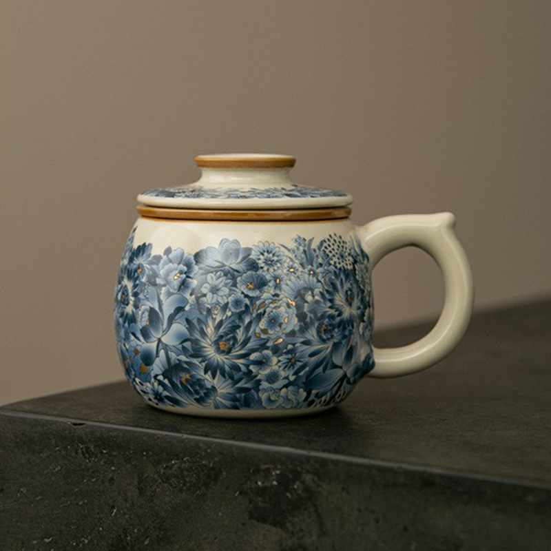 Cốc pha trà gốm sứ tách trà có nắp lọc pha trà cốc chuyên dụng văn phòng