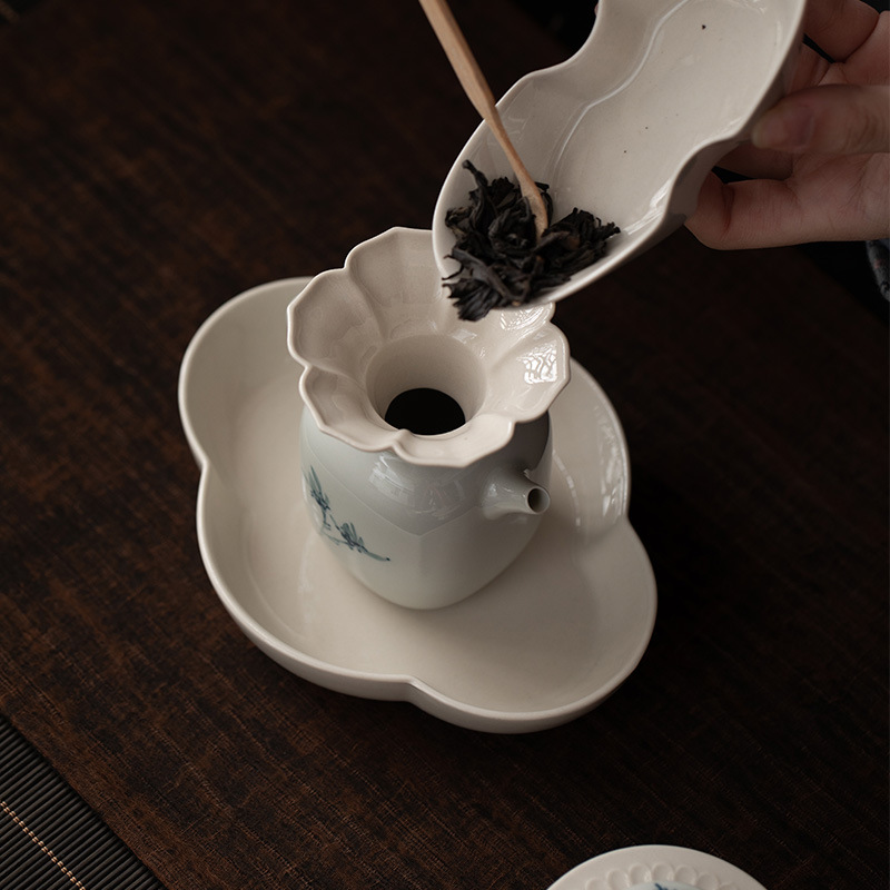 Dụng cụ rót trà tro thực vật để lọc rò rỉ trà Bộ lọc trà hình cánh hoa Dụng cụ pha trà gốm